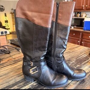 Liz Claiborne Black And Brown Knee High Boots, Women’s 6W, Pre-owned
